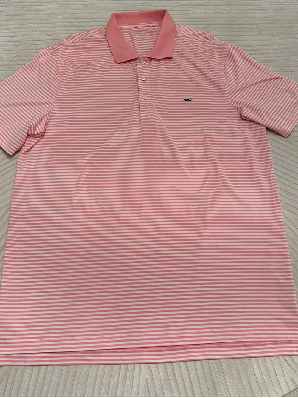 Vineyard Vines Pink and White Striped Polo Shirt  L